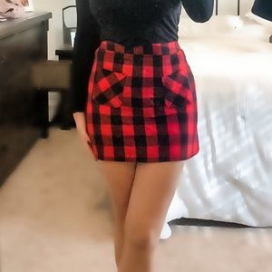 Red and Black Buffalo Check Skirt
